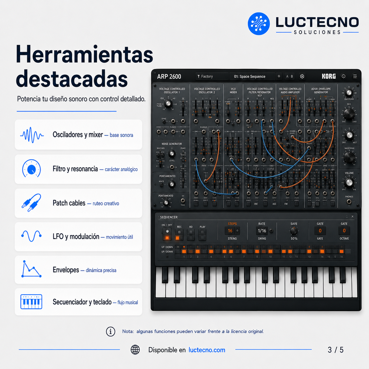 KORG Software ARP 2600 v1.2.1 para Mac | Licencia alterna | Sintetizador virtual semi-modular, sonido analógico, producción musical, MIDI y diseño sonoro