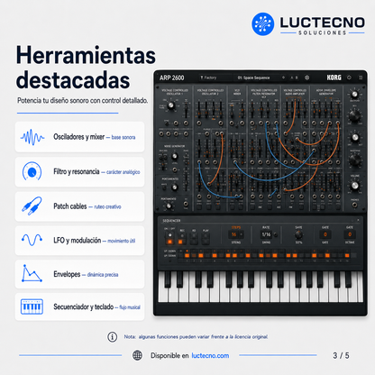 KORG Software ARP 2600 v1.2.1 para Mac | Licencia alterna | Sintetizador virtual semi-modular, sonido analógico, producción musical, MIDI y diseño sonoro
