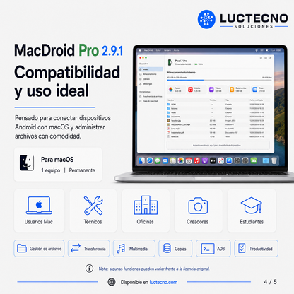 MacDroid Pro 2.9.1 para Mac | Licencia alterna | Transferencia de archivos Android a Mac, MTP, ADB, Wi-Fi, USB y gestión desde Finder