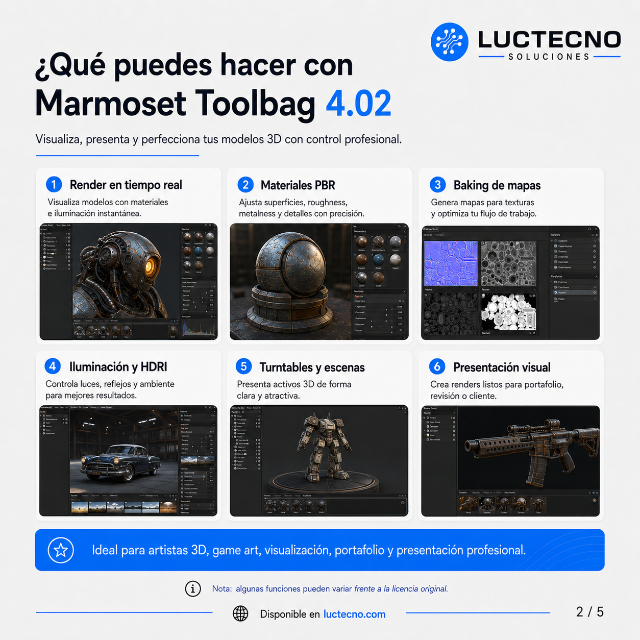 Marmoset Toolbag 4.02 para Mac | Licencia alterna | Render 3D en tiempo real, baking, texturizado, materiales PBR, presentación de modelos y visualización profesional