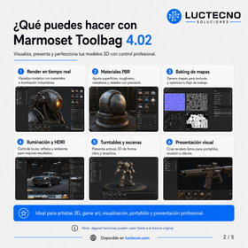 Marmoset Toolbag 4.02 para Mac | Licencia alterna | Render 3D en tiempo real, baking, texturizado, materiales PBR, presentación de modelos y visualización profesional