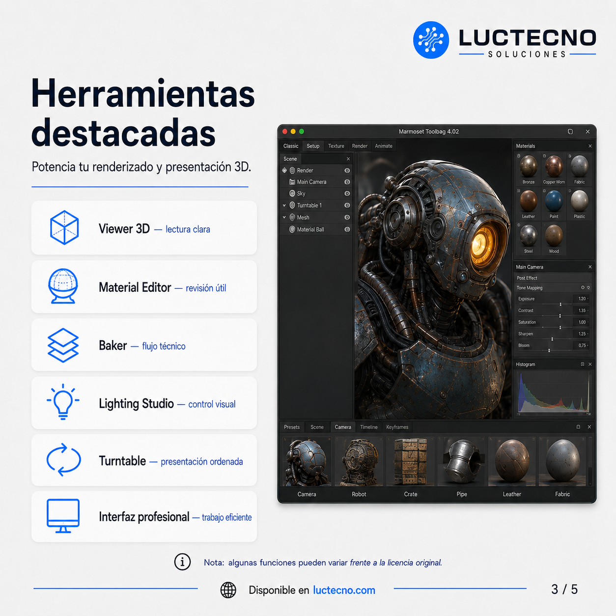 Marmoset Toolbag 4.02 para Mac | Licencia alterna | Render 3D en tiempo real, baking, texturizado, materiales PBR, presentación de modelos y visualización profesional
