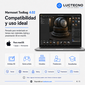 Marmoset Toolbag 4.02 para Mac | Licencia alterna | Render 3D en tiempo real, baking, texturizado, materiales PBR, presentación de modelos y visualización profesional