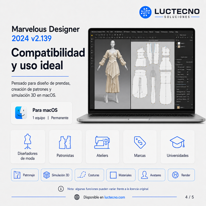 Marvelous Designer 2024 v2.139 para Mac | Licencia alterna | Diseño de ropa 3D, simulación de telas, patrones digitales, avatares y moda digital