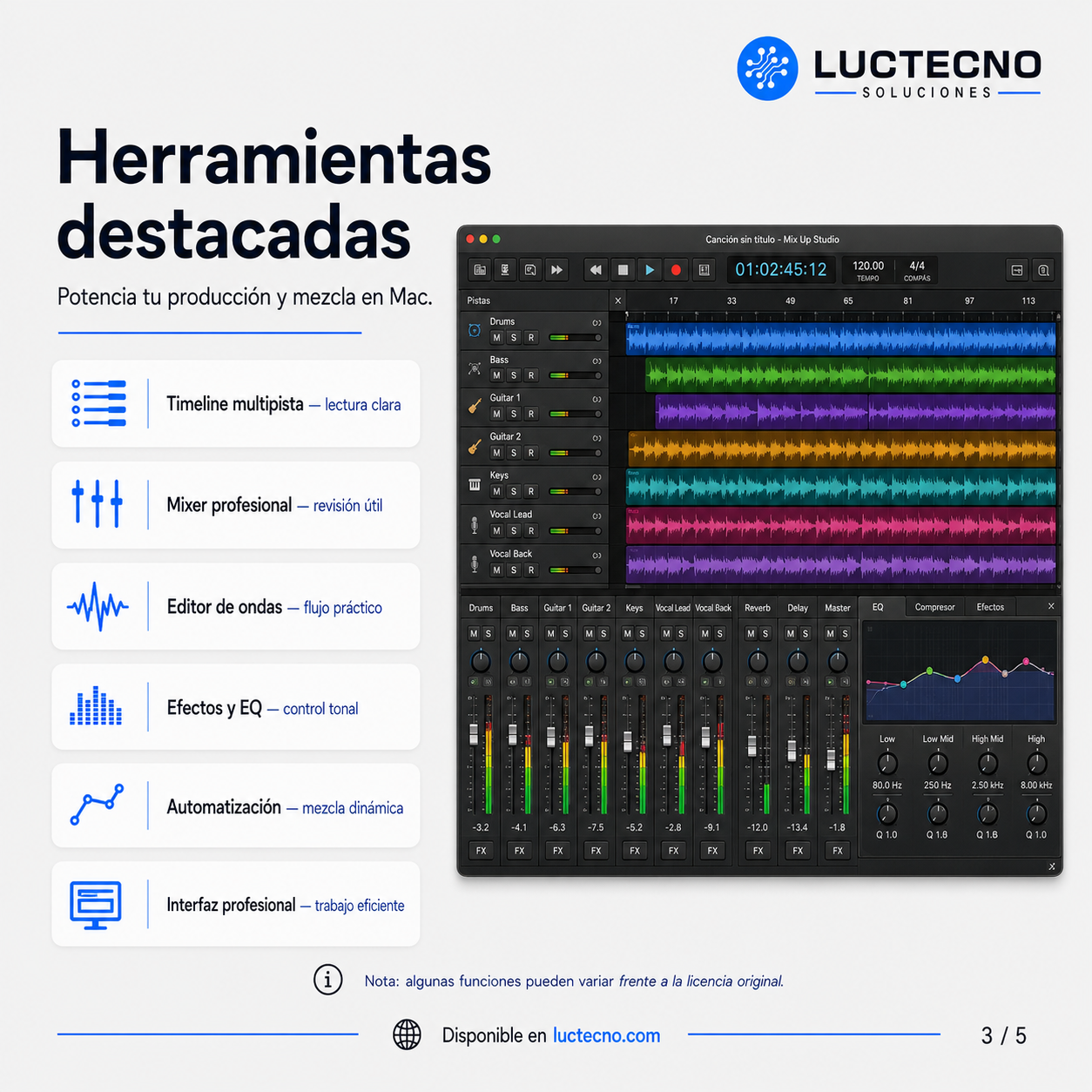 Mix Up Studio 24.3.2 para Mac | Licencia alterna | Mezcla de audio, grabación multipista, producción musical, efectos, MIDI y edición de sonido