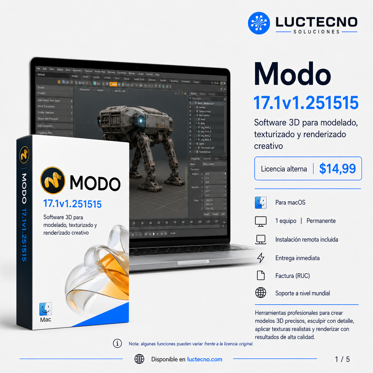 Modo 17.1v1.251515 para Mac | Licencia alterna | Modelado 3D, render, animación, texturizado, escultura digital y producción visual profesional