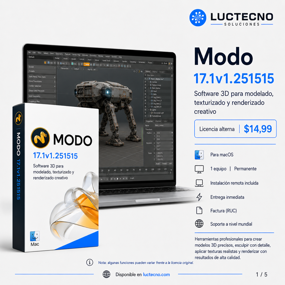 Modo 17.1v1.251515 para Mac | Licencia alterna | Modelado 3D, render, animación, texturizado, escultura digital y producción visual profesional