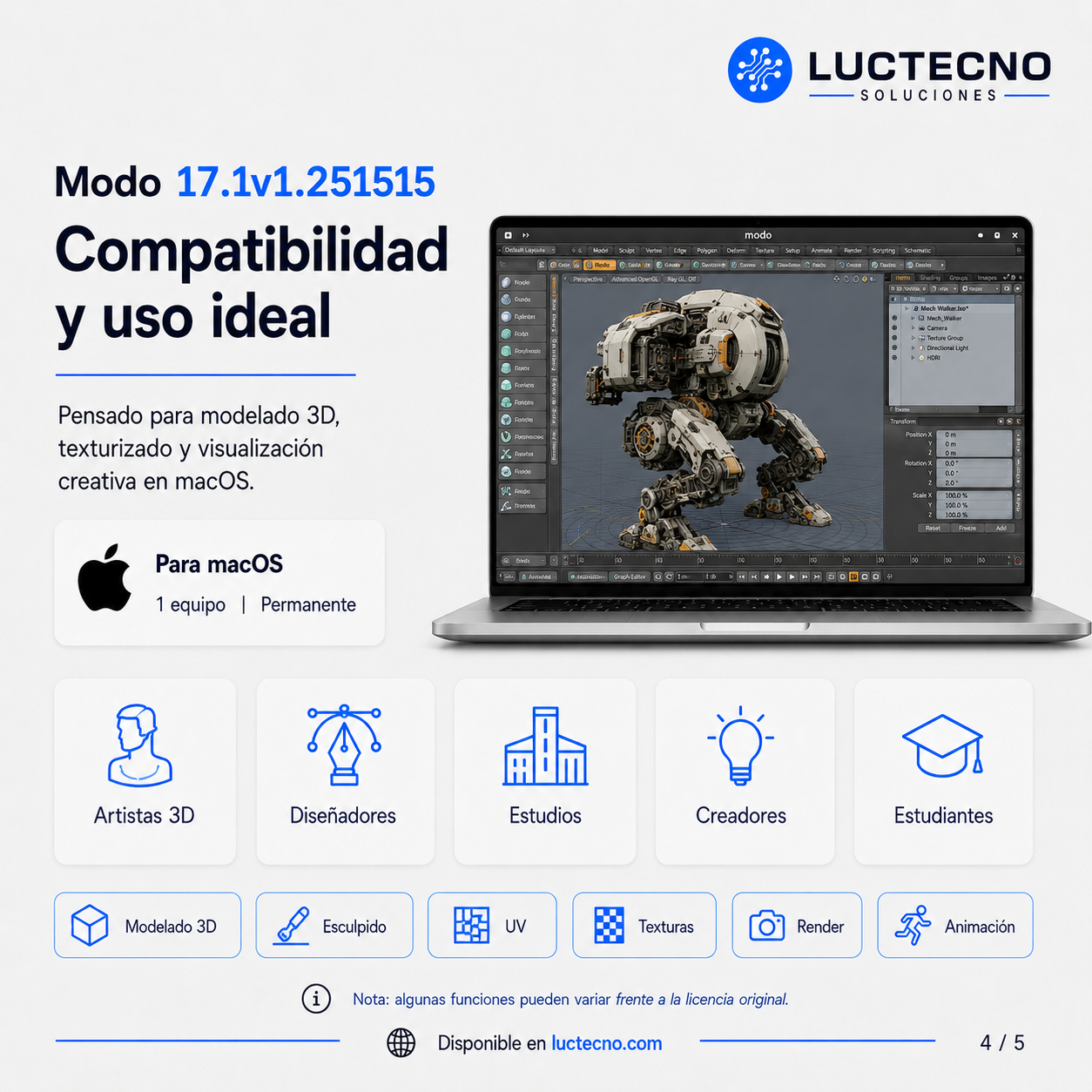 Modo 17.1v1.251515 para Mac | Licencia alterna | Modelado 3D, render, animación, texturizado, escultura digital y producción visual profesional