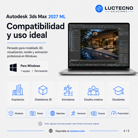 Autodesk 3ds Max 2027 ML para Windows | 1 Equipo | Permanente | Modelado 3D, animación, render, VFX, arquitectura, videojuegos y visualización profesional