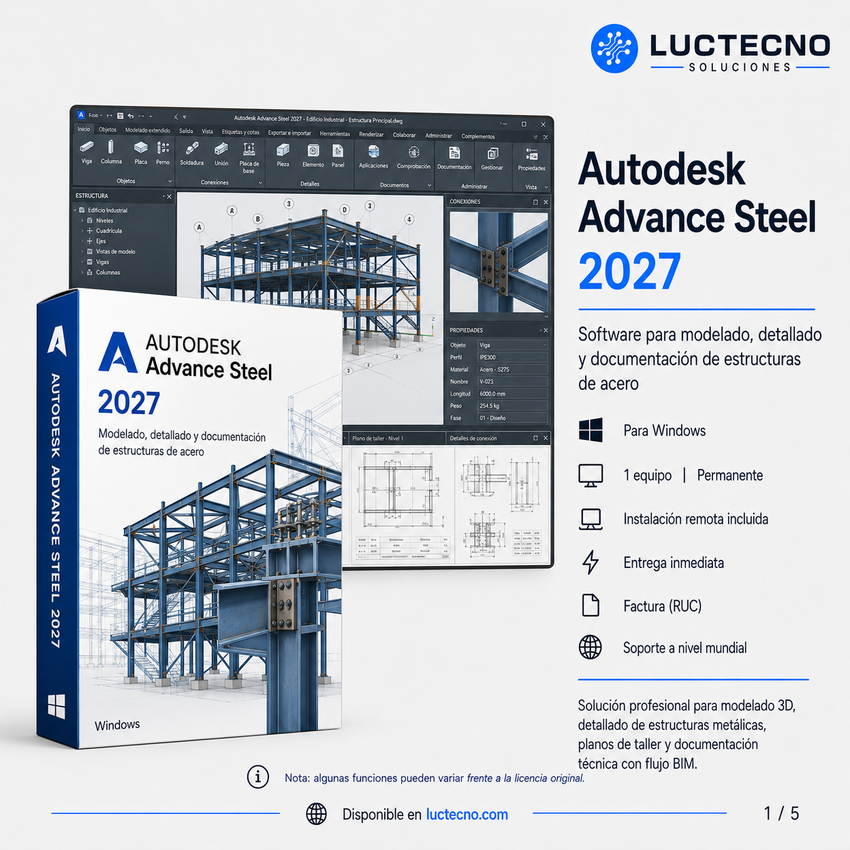 Autodesk Advance Steel 2027 para Windows | 1 Equipo | Permanente | Detallado de estructuras metálicas, acero estructural, planos de taller, fabricación y flujo BIM