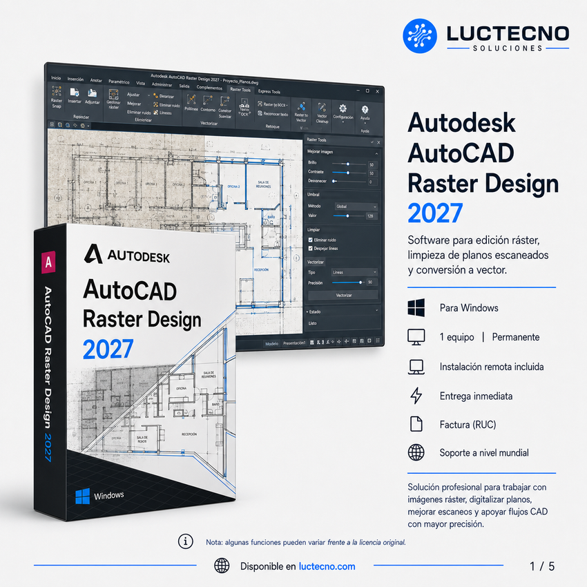 Autodesk AutoCAD Raster Design 2027 para Windows | 1 Equipo | Permanente | Edición raster, planos escaneados, limpieza de imágenes, vectorización y flujo AutoCAD