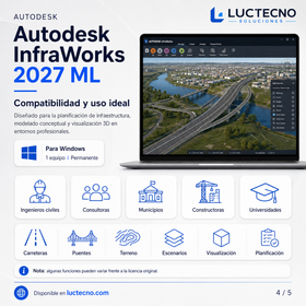 Autodesk InfraWorks 2027 ML para Windows | 1 Equipo | Permanente | Diseño conceptual de infraestructura, carreteras, puentes, BIM, GIS, contexto real y visualización civil