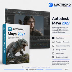 Autodesk Maya 2027 para Windows / Mac / Linux | 1 Equipo | Permanente | Modelado 3D, animación, rigging, VFX, simulación, render y producción audiovisual profesional