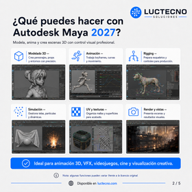 Autodesk Maya 2027 para Windows / Mac / Linux | 1 Equipo | Permanente | Modelado 3D, animación, rigging, VFX, simulación, render y producción audiovisual profesional