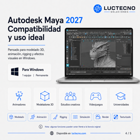 Autodesk Maya 2027 para Windows / Mac / Linux | 1 Equipo | Permanente | Modelado 3D, animación, rigging, VFX, simulación, render y producción audiovisual profesional