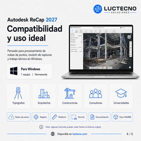 Autodesk ReCap 2027 para Windows | 1 Equipo | Permanente | Reality capture, nubes de puntos, escaneo láser, fotogrametría, as-built y Scan-to-BIM