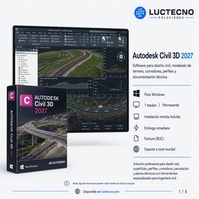 Autodesk Civil 3D 2027 para Windows | 1 Equipo | Permanente | Ingeniería civil, topografía, carreteras, superficies, corredores, redes, BIM y documentación técnica