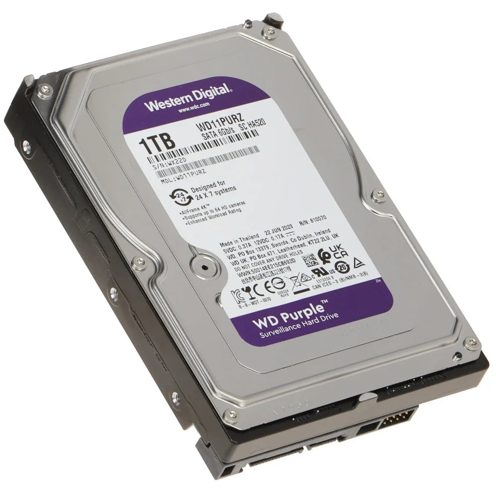 Disco Duro WD Purple 1TB 3.5" 5400RPM SATA 6Gb/s – Especial para Videovigilancia