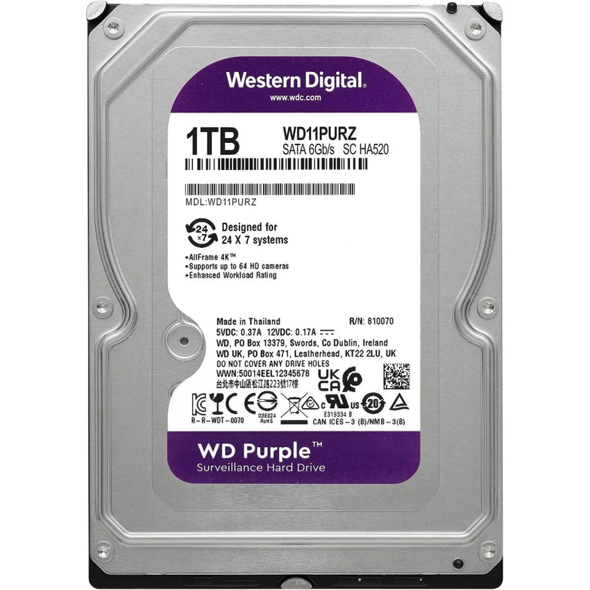 WD Purple 1TB 3.5" 5400RPM SATA 6Gb/s Hard Drive – Special for Video Surveillance