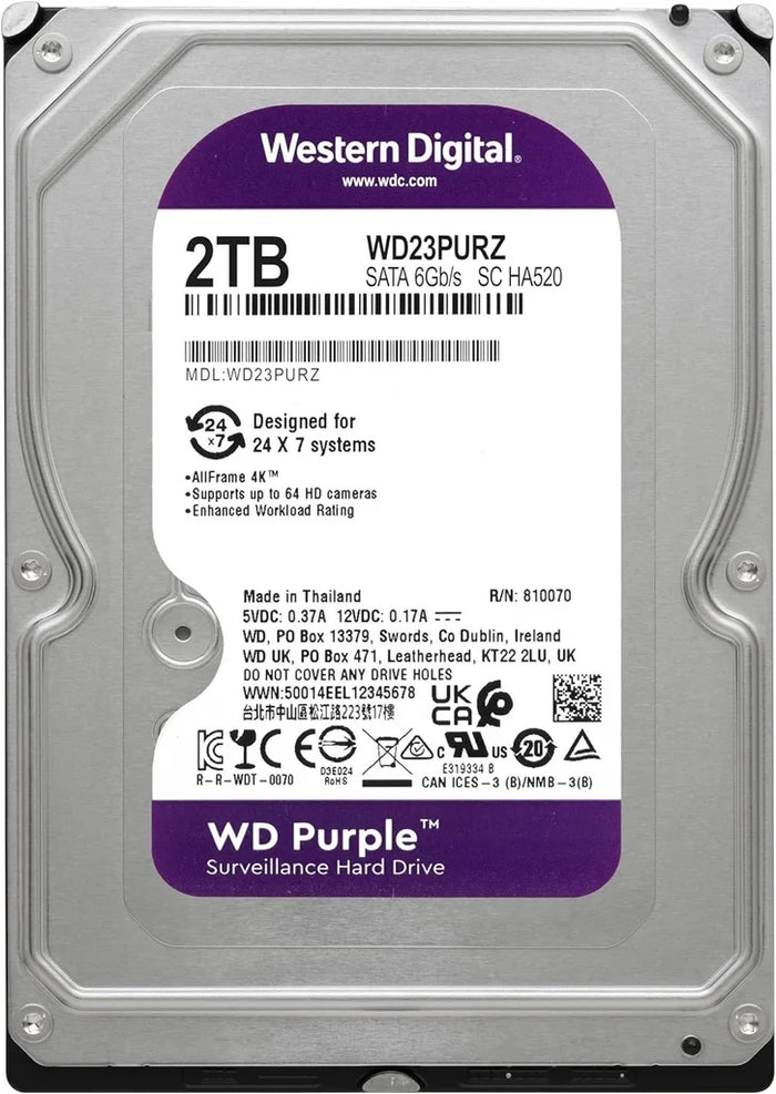 Disco Duro WD Purple 2TB 3.5" 5400RPM SATA 6Gb/s – Especial para Videovigilancia