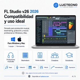 FL Studio v26 2026 para Windows / Mac | Permanente | Software de producción musical, grabación, secuenciación, mezcla, edición de audio y creación de beats