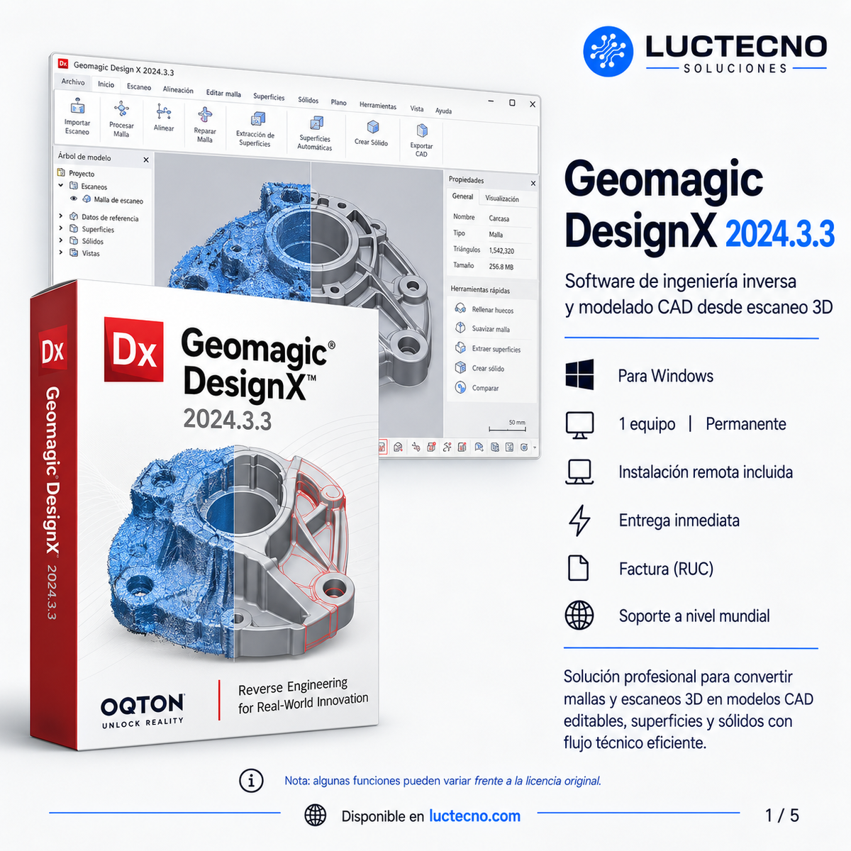 Geomagic DesignX 2024.3.3 para Windows | Permanente | Software de ingeniería inversa 3D, escaneo 3D, modelado CAD paramétrico y conversión Scan-to-CAD