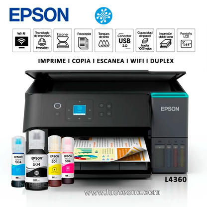 IMPRESORA EPSON ECOTANK L4360 DUPLEX WIFI SMART PANEL MULTIFUNCION TINTA CONTINUA 504 GARANTIA 12 MESES