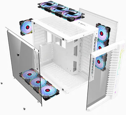 Kit Case GAMEKM CA-025 White / ATX / Vidrio Templado 270° / Soporte Refrigeración Líquida 360° / 4*Fans ARGB + Controlador RGB AURA Sync + CR / Sin Fuente