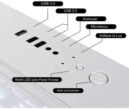 Kit Case GAMEKM CA-025 White / ATX / Vidrio Templado 270° / Soporte Refrigeración Líquida 360° / 4*Fans ARGB + Controlador RGB AURA Sync + CR / Sin Fuente