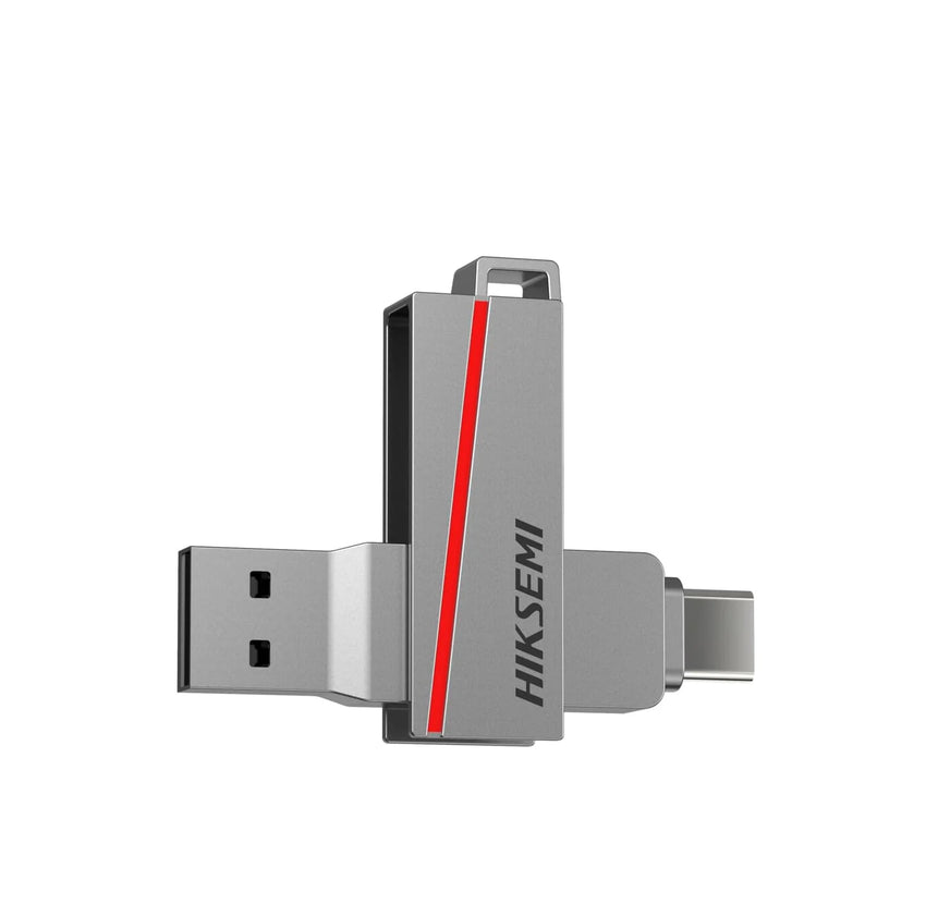 Hiksemi DUAL Slim E307C 128GB USB 3.2 Type-A and Type-C Dual USB Flash Drive - Metallic Grey