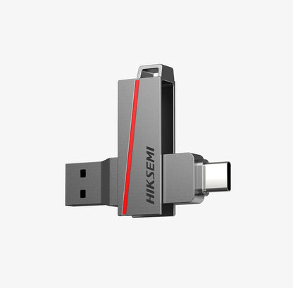 Hiksemi DUAL Slim E307C 64GB USB 3.2 Type-A and Type-C Dual USB Flash Drive – Metallic Grey