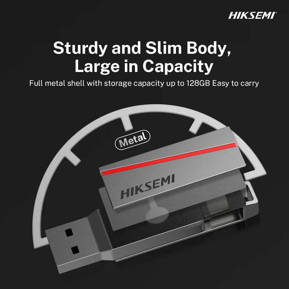Hiksemi DUAL Slim E307C 64GB USB 3.2 Type-A and Type-C Dual USB Flash Drive – Metallic Grey