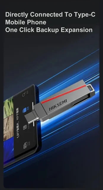 Hiksemi DUAL Slim E307C 64GB USB 3.2 Type-A and Type-C Dual USB Flash Drive – Metallic Grey