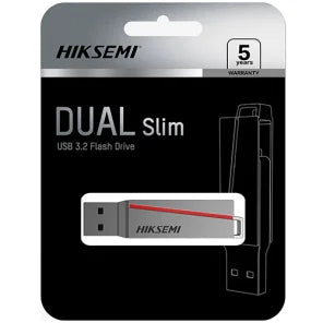 Hiksemi DUAL Slim E307C 64GB USB 3.2 Type-A and Type-C Dual USB Flash Drive – Metallic Grey