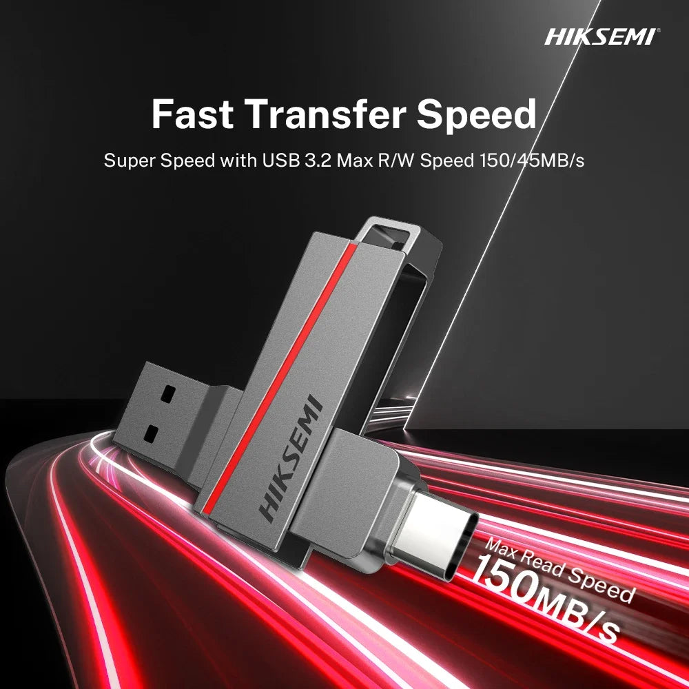 Hiksemi DUAL Slim E307C 64GB USB 3.2 Type-A and Type-C Dual USB Flash Drive – Metallic Grey