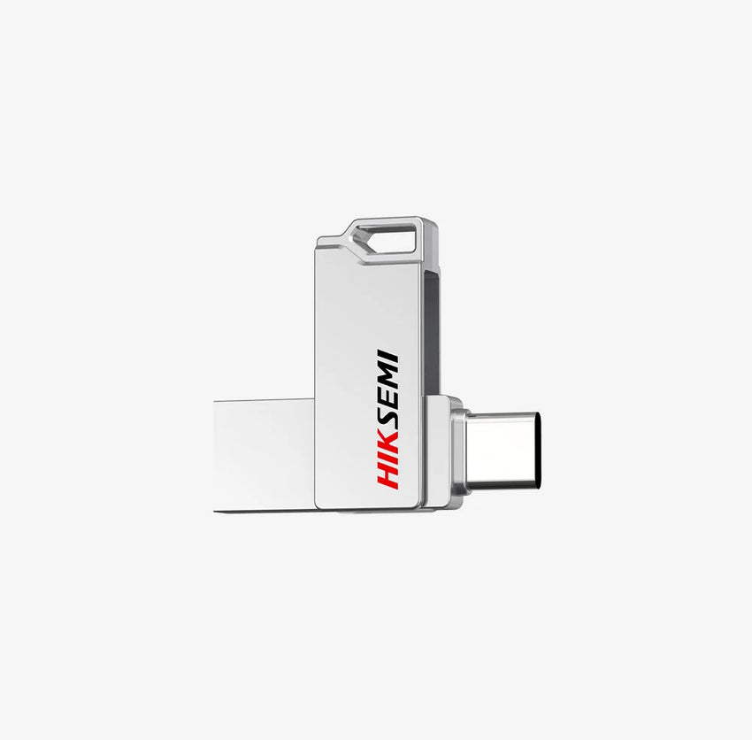 Hiksemi SYNC E327C 128GB Dual USB 3.2 Type-A and Type-C Flash Drive – Metallic Silver, waterproof