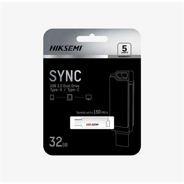 Hiksemi SYNC E327C 32GB Dual USB 3.2 Type-A and Type-C Flash Drive – Metallic Silver