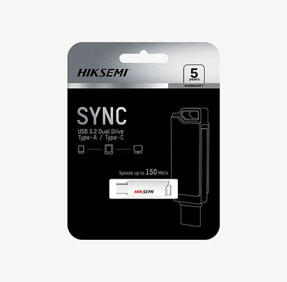 Hiksemi SYNC E327C 64GB Dual USB 3.2 Type-A and Type-C Flash Drive – Metallic Silver
