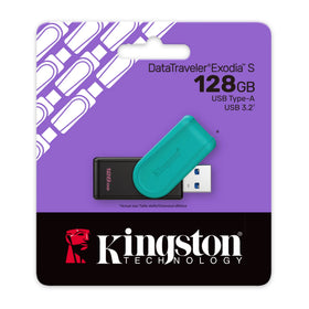 Memoria USB Kingston DataTraveler Exodia S 128GB USB 3.2 Gen1 – Tapón giratorio turquesa