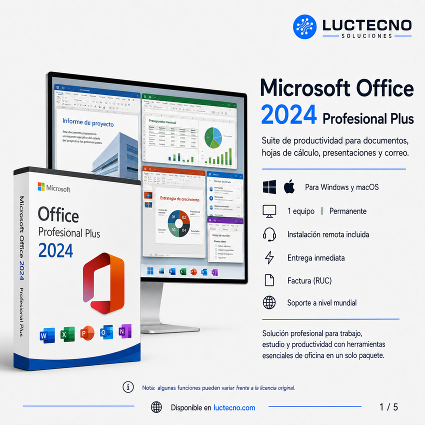 Microsoft Office 2024 Profesional Plus para Windows / Mac | Permanente | Suite de ofimática profesional para documentos, hojas de cálculo, presentaciones, correo y productividad