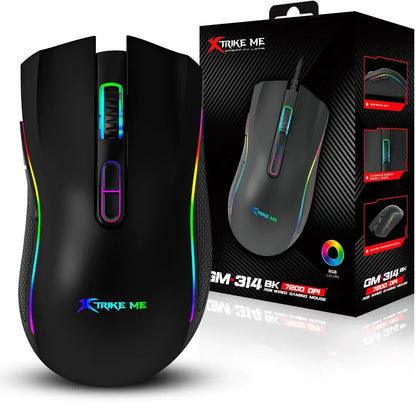 Mouse Gamer Xtrike-Me GM-314 BK 7200 DPI – RGB, 7 Botones, Cable Trenzado 1,5 m, Negro
