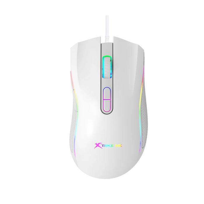 Mouse Gamer Xtrike-Me GM-314 WH 7200 DPI – RGB, 7 Botones, Cable Trenzado 1,5 m, Blanco