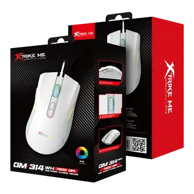 Mouse Gamer Xtrike-Me GM-314 WH 7200 DPI – RGB, 7 Botones, Cable Trenzado 1,5 m, Blanco