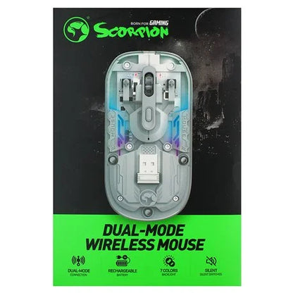 Souris Marvo M808W Transparente Dual Sans Fil 2.4G + Bluetooth 5.1 – 1600 DPI, Silencieuse, RGB 7 Couleurs