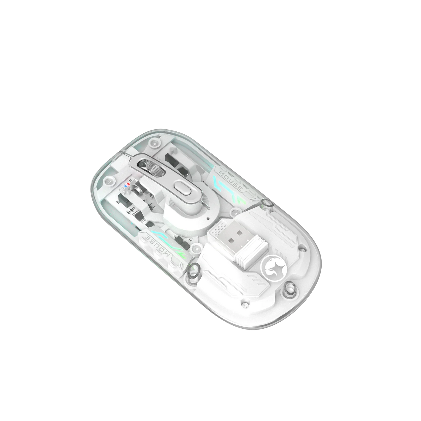 Souris Marvo M808W Transparente Dual Sans Fil 2.4G + Bluetooth 5.1 – 1600 DPI, Silencieuse, RGB 7 Couleurs