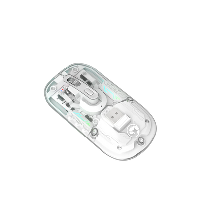 Souris Marvo M808W Transparente Dual Sans Fil 2.4G + Bluetooth 5.1 – 1600 DPI, Silencieuse, RGB 7 Couleurs