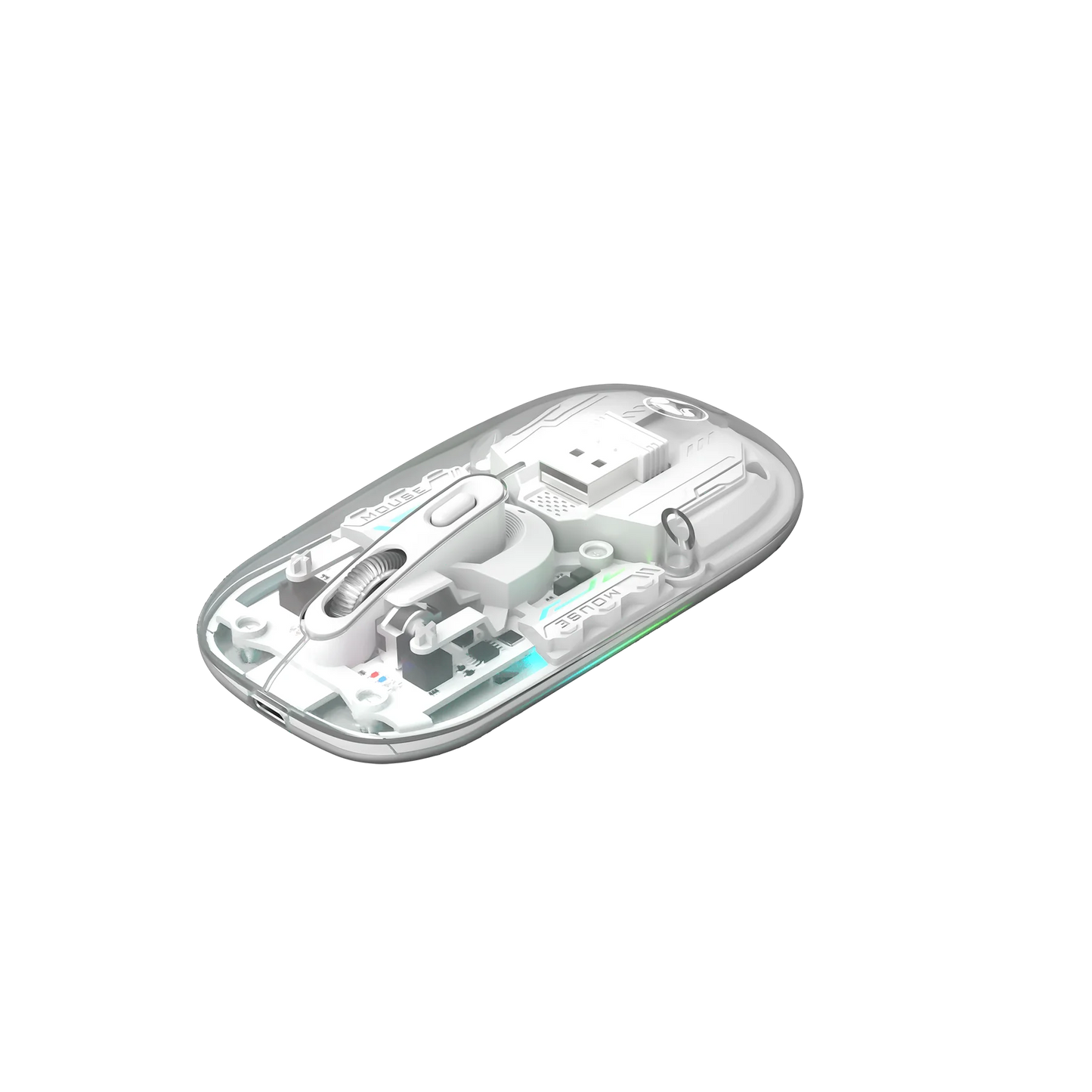 Souris Marvo M808W Transparente Dual Sans Fil 2.4G + Bluetooth 5.1 – 1600 DPI, Silencieuse, RGB 7 Couleurs