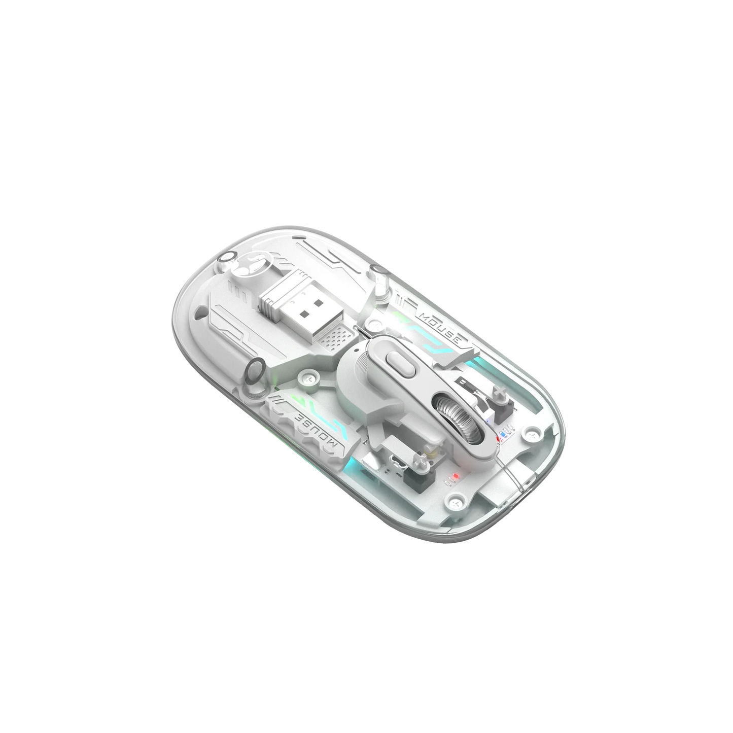 Souris Marvo M808W Transparente Dual Sans Fil 2.4G + Bluetooth 5.1 – 1600 DPI, Silencieuse, RGB 7 Couleurs
