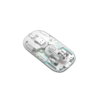 Souris Marvo M808W Transparente Dual Sans Fil 2.4G + Bluetooth 5.1 – 1600 DPI, Silencieuse, RGB 7 Couleurs