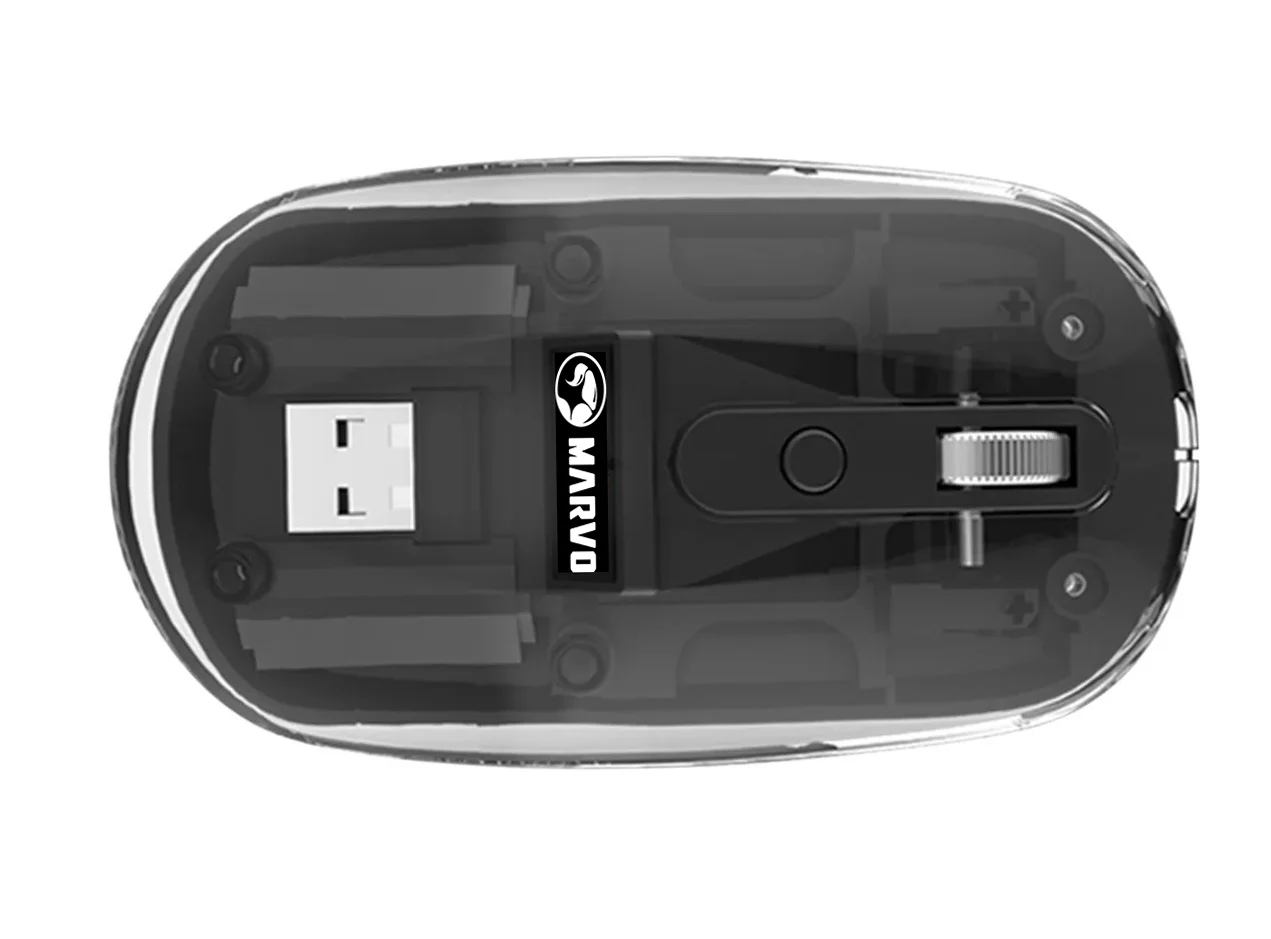 Souris Marvo M810W BK transparente double sans fil 2,4 GHz + Bluetooth 5.2 – 1600 DPI, 7 couleurs